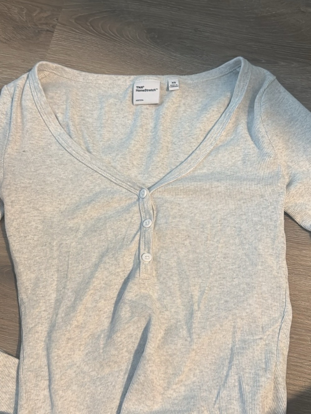 TNA Light Gray Ribbed Henley Long Sleeve Top